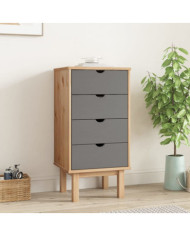 Commode OTTA marron et gris 45x39x90 cm bois de pin massif | Mobilier & Déco