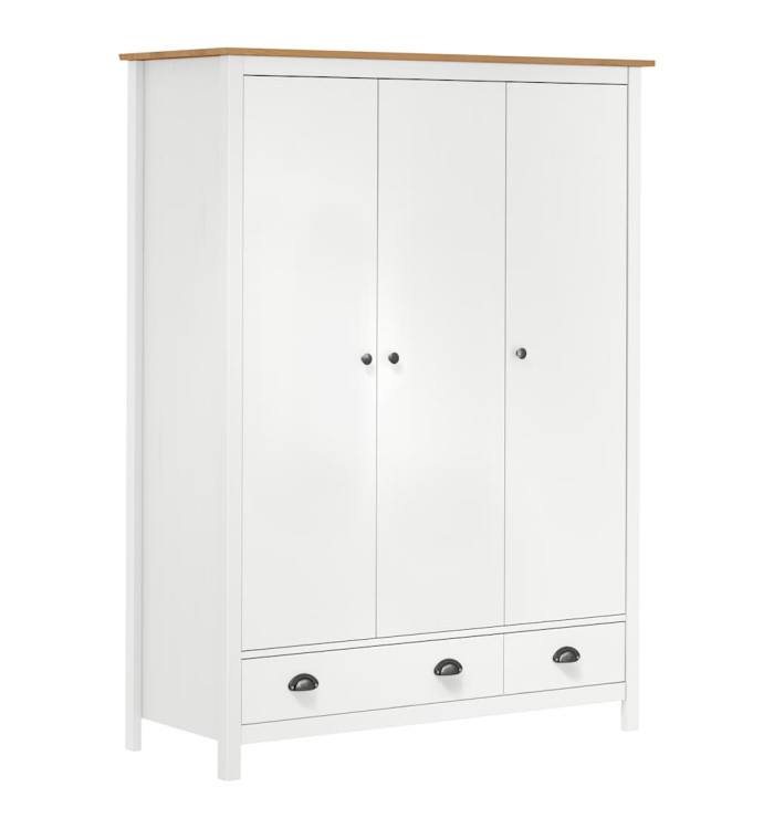 Garde-robe à 3 portes Hill Blanc 127x50x170 cm Bois pin solide | Mobilier & Déco