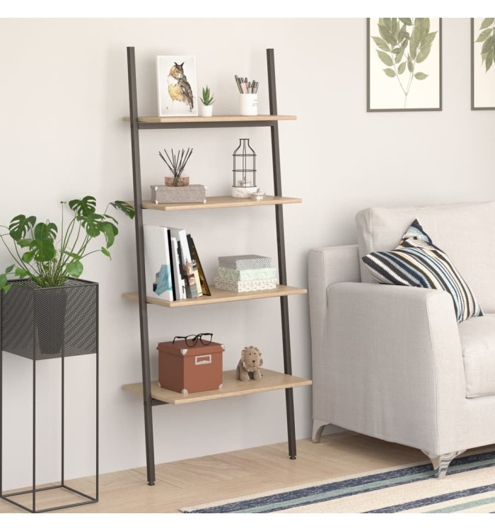 Étagère inclinée à 4 niveaux Marron clair et noir 64x34x150,5cm | Mobilier & Déco
