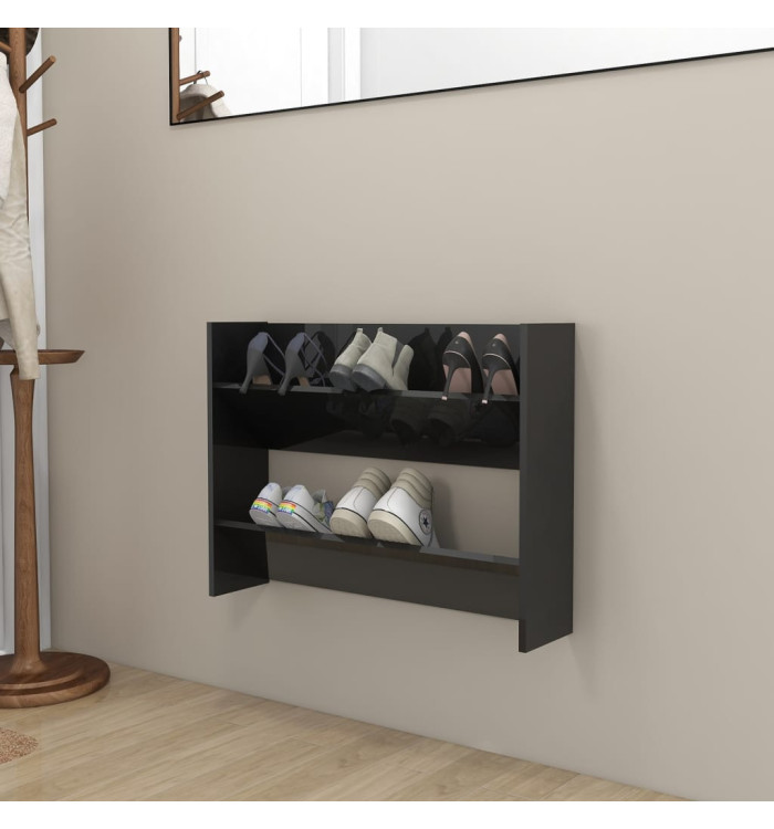Armoire à chaussures murale noir brillant bois d'ingénierie | Mobilier & Déco