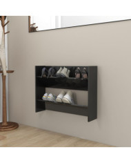 Armoire à chaussures murale noir brillant bois d'ingénierie | Mobilier & Déco