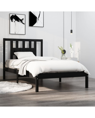 Cadre de lit sans matelas noir bois massif 100x200 cm | Mobilier & Déco