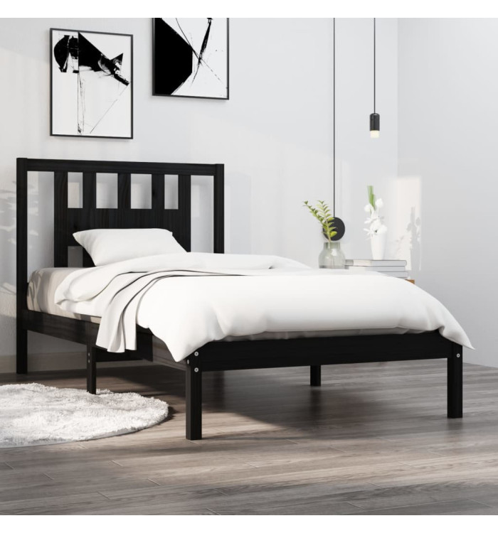Cadre de lit sans matelas noir bois massif 100x200 cm | Mobilier & Déco