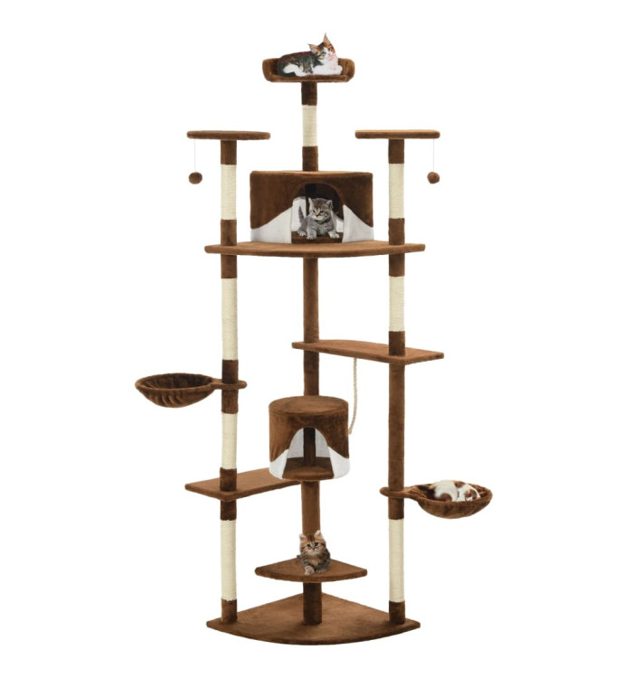 Arbre à chat avec griffoirs en sisal 203 cm Marron et Blanc | Mobilier & Déco