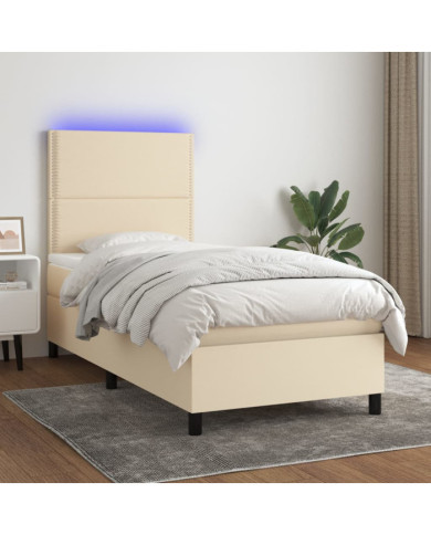 Sommier à lattes de lit et matelas et LED Crème 90x200 cm Tissu | Mobilier & Déco