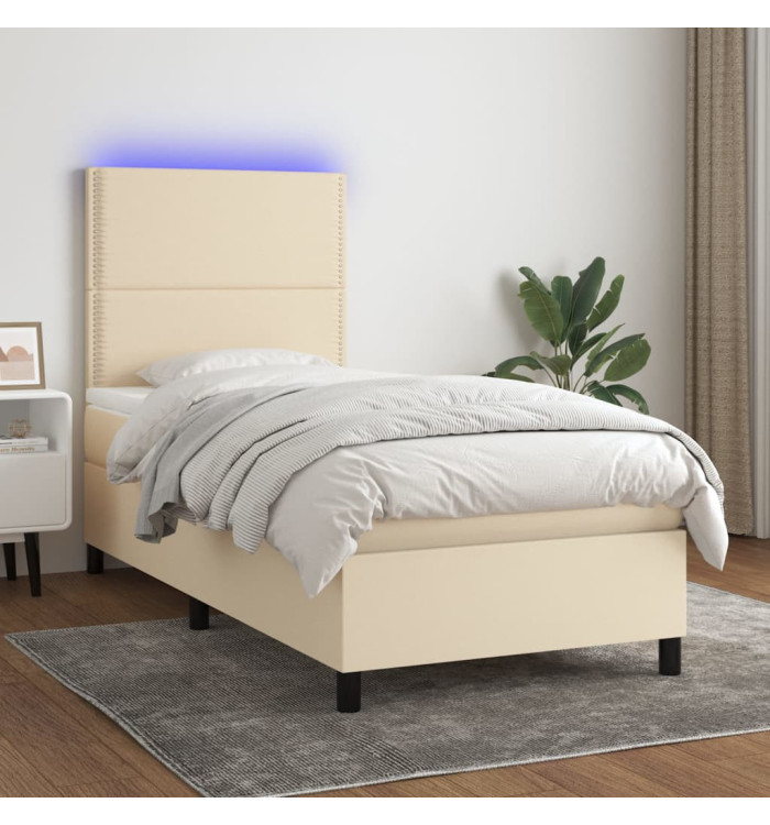 Sommier à lattes de lit et matelas et LED Crème 90x200 cm Tissu | Mobilier & Déco