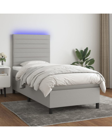 Sommier à lattes de lit et matelas et LED Gris clair 100x200 cm | Mobilier & Déco