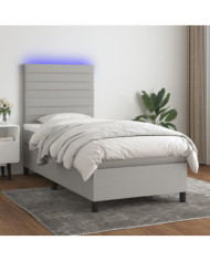 Sommier à lattes de lit et matelas et LED Gris clair 100x200 cm | Mobilier & Déco