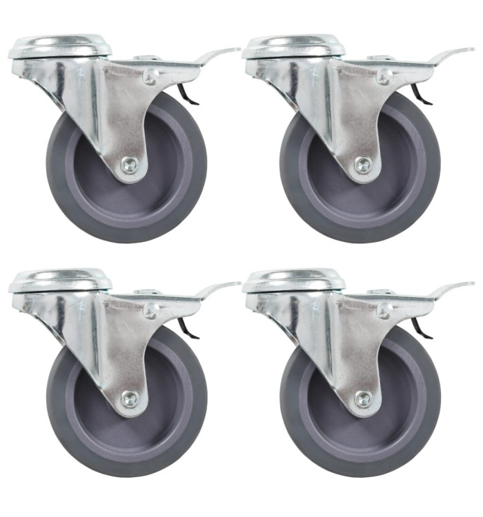4 pcs Roulettes pivotantes à trou de boulon à double frein 75mm | Mobilier & Déco
