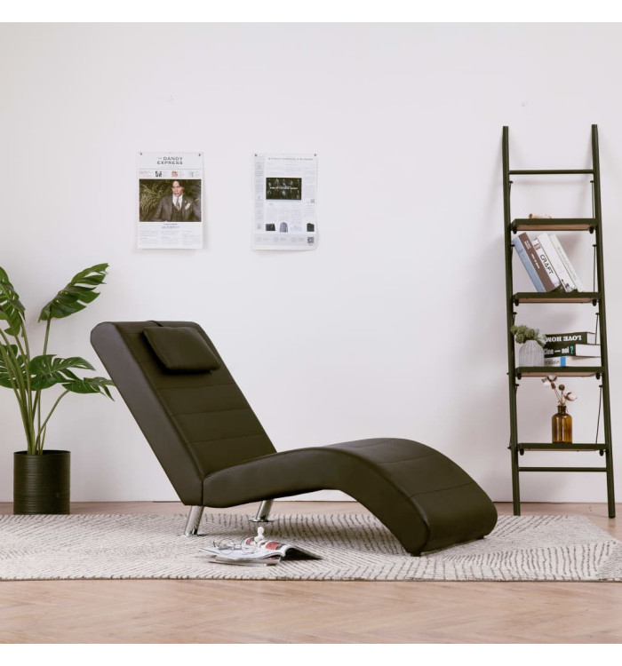 Chaise longue avec coussin Marron Similicuir | Mobilier & Déco