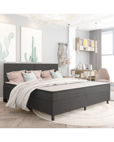 Sommier à lattes de lit sans matelas gris tissu 200x200 cm | Mobilier & Déco
