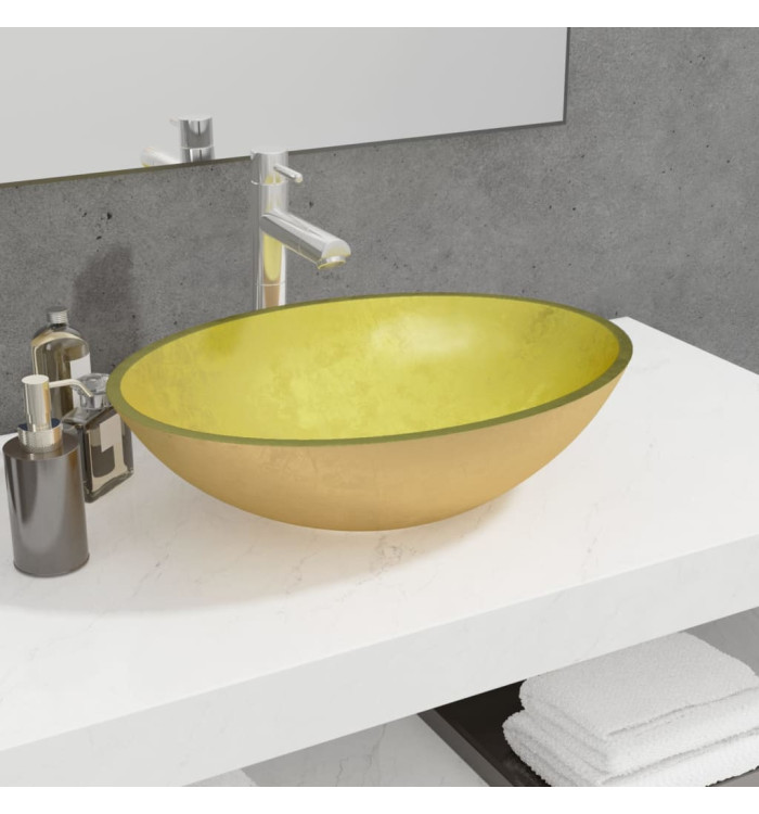 Lavabo Verre 50x37x14 cm Doré | Mobilier & Déco