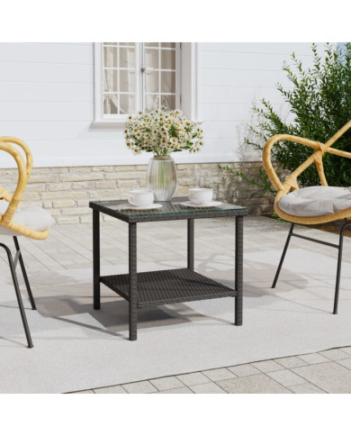 Table d'appoint noir 45x45x45 cm poly rotin et verre trempé | Mobilier & Déco
