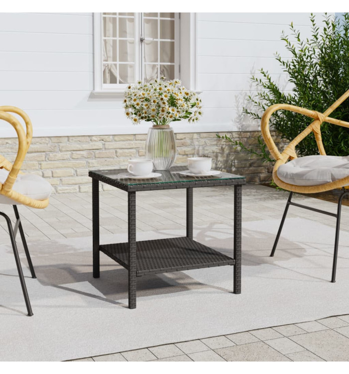 Table d'appoint noir 45x45x45 cm poly rotin et verre trempé | Mobilier & Déco