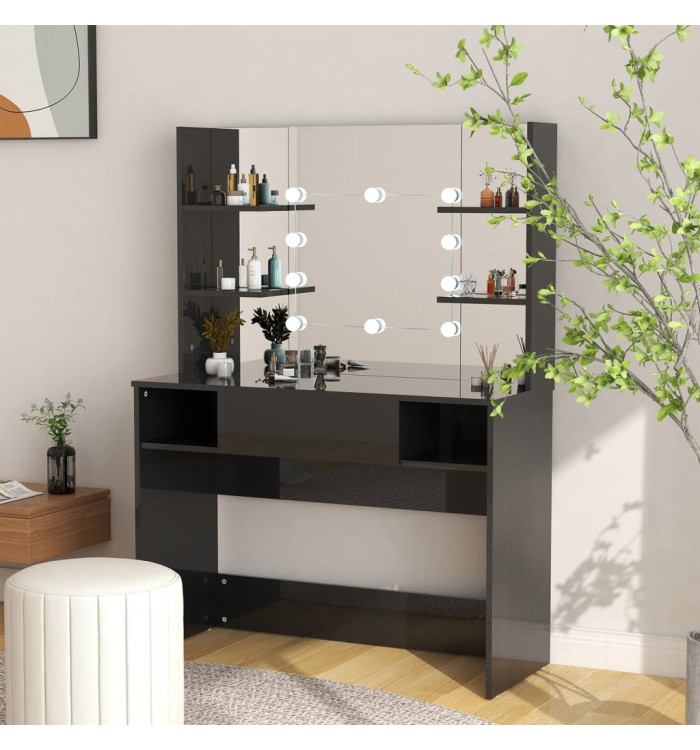 Table de maquillage avec éclairage LED MDF Noir brillant | Mobilier & Déco