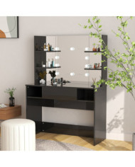 Table de maquillage avec éclairage LED MDF Noir brillant | Mobilier & Déco