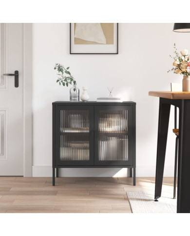 Buffet noir 70x35x70 cm verre et acier | Mobilier & Déco