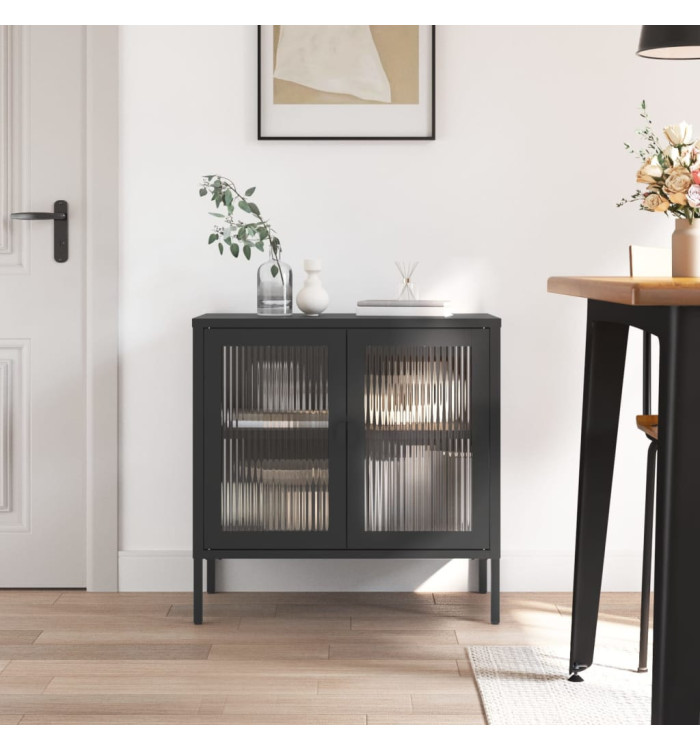 Buffet noir 70x35x70 cm verre et acier | Mobilier & Déco