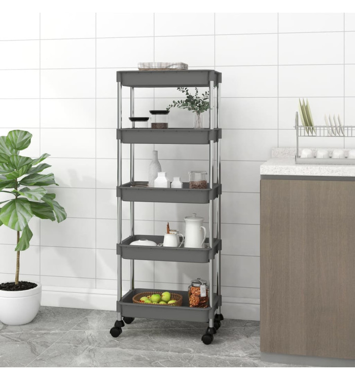 Chariot de cuisine 5 niveaux Gris 42x29x128 cm Fer et ABS | Mobilier & Déco
