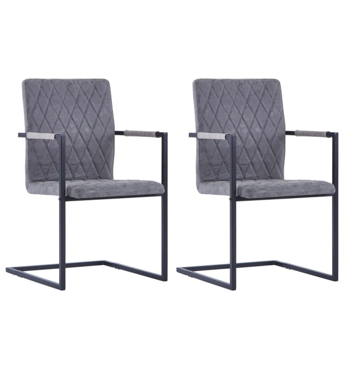 Chaises à manger cantilever lot de 2 gris foncé similicuir | Mobilier & Déco