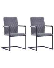 Chaises à manger cantilever lot de 2 gris foncé similicuir | Mobilier & Déco