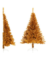 Demi sapin de Noël artificiel avec support doré 120 cm PET | Mobilier & Déco