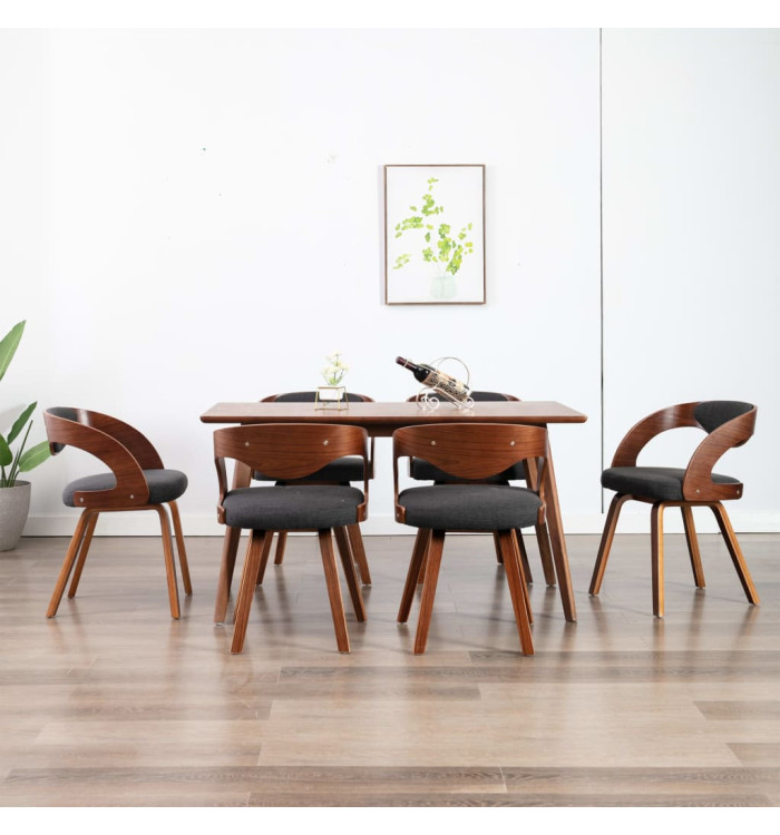 Chaises à manger lot de 6 gris foncé bois courbé et tissu | Mobilier & Déco