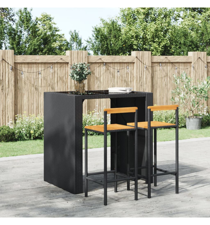 Tabourets de bar lot de 2 noir résine tressée et bois d'acacia | Mobilier & Déco