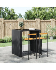 Tabourets de bar lot de 2 noir résine tressée et bois d'acacia | Mobilier & Déco