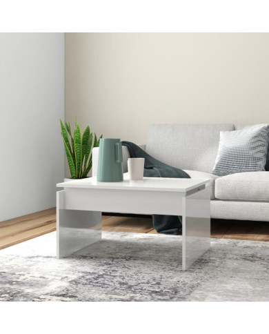 Table basse blanc brillant 68x50x38 cm bois d'ingénierie | Mobilier & Déco