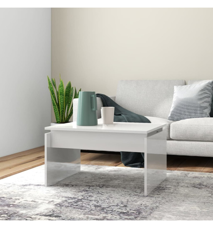 Table basse blanc brillant 68x50x38 cm bois d'ingénierie | Mobilier & Déco