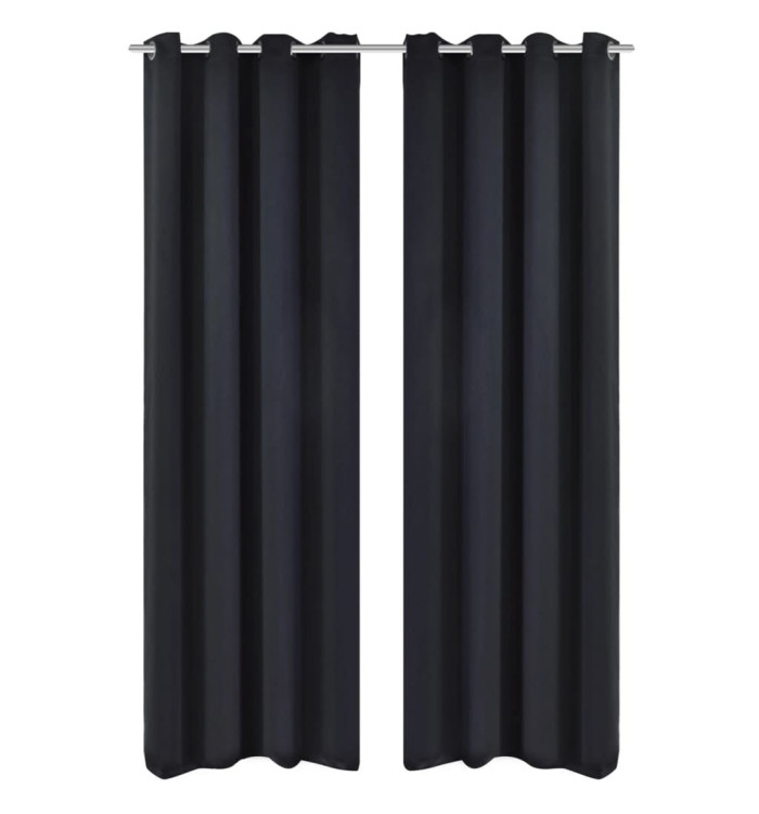 2 pcs Rideau Blackout Occultant Noir avec Œillets en métal 135x245cm | Mobilier & Déco