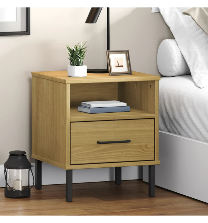 Table de chevet avec pieds en métal Marron Bois pin massif OSLO | Mobilier & Déco