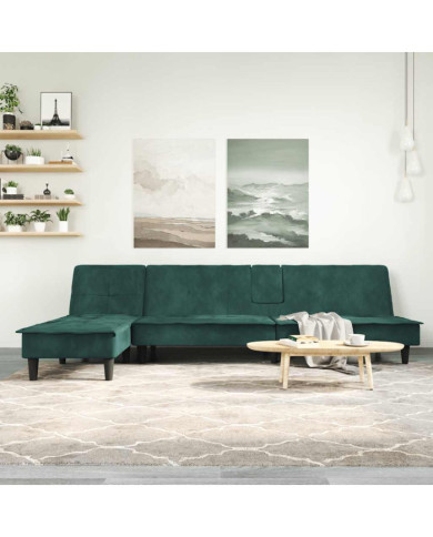 Canapé-lit en forme de L vert foncé 255x140x70 cm velours | Mobilier & Déco