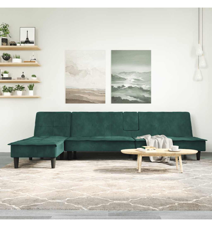 Canapé-lit en forme de L vert foncé 255x140x70 cm velours | Mobilier & Déco