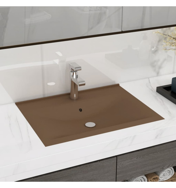 Lavabo avec trou de robinet Crème mat 60x46 cm Céramique | Mobilier & Déco