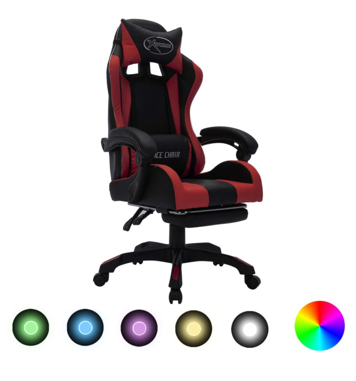 Fauteuil de jeux vidéo avec LED RVB Bordeaux et noir Similicuir | Mobilier & Déco