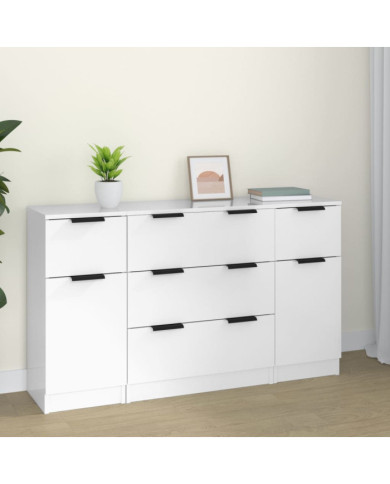 Ensemble de buffets 3 pcs Blanc brillant Bois d'ingénierie | Mobilier & Déco