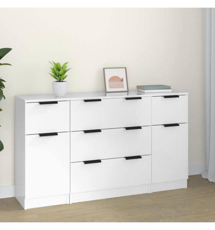 Ensemble de buffets 3 pcs Blanc brillant Bois d'ingénierie | Mobilier & Déco