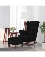 Chaise à bascule avec pieds en bois et tabouret Noir Velours | Mobilier & Déco