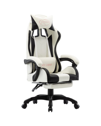 Fauteuil de jeux vidéo et repose-pied Noir et blanc Similicuir | Mobilier & Déco