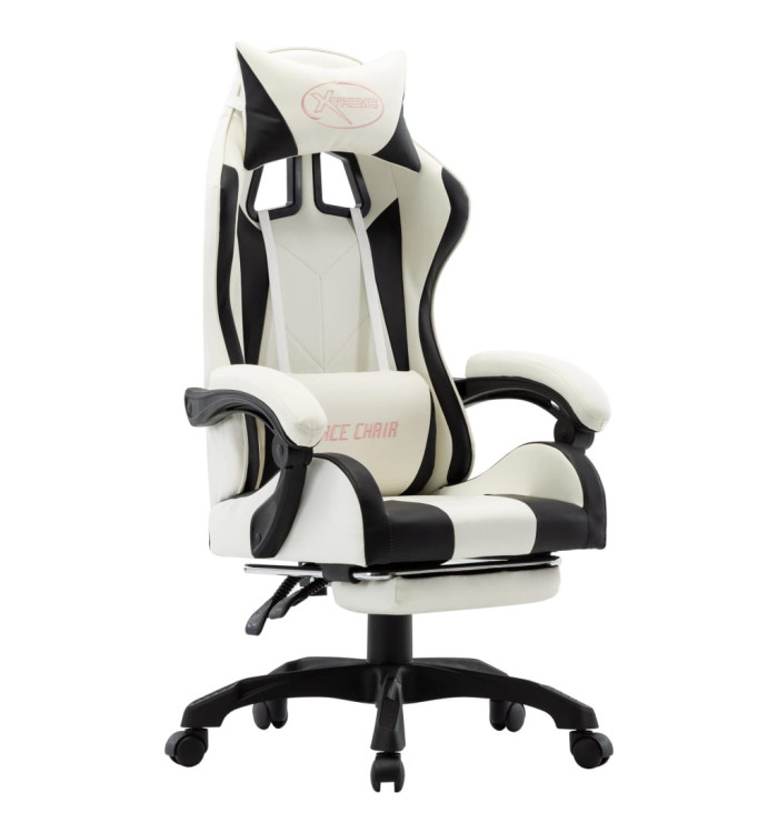 Fauteuil de jeux vidéo et repose-pied Noir et blanc Similicuir | Mobilier & Déco