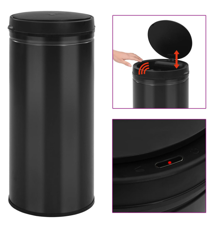 Poubelle à capteur automatique 80 L Acier au carbone Noir | Mobilier & Déco