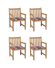 Chaises de jardin lot de 4 et coussins à carreaux rouge Teck | Mobilier & Déco