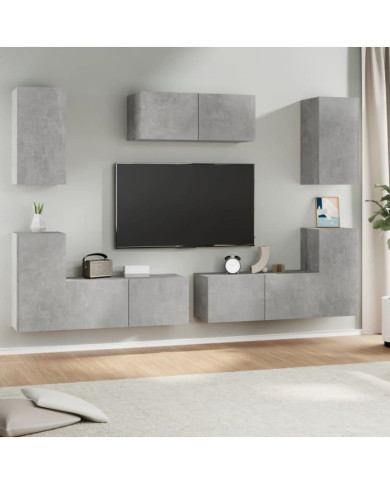 Ensemble de meubles TV 7 pcs Gris béton Bois d'ingénierie | Mobilier & Déco