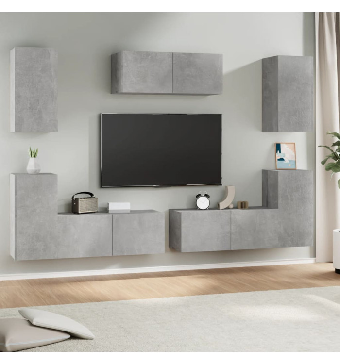 Ensemble de meubles TV 7 pcs Gris béton Bois d'ingénierie | Mobilier & Déco