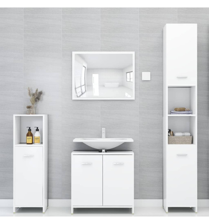 Ensemble de meubles salle de bain 4 pcs blanc bois d’ingénierie | Mobilier & Déco