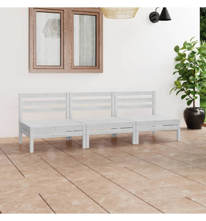 Salon de jardin 3 pcs Blanc Bois de pin massif | Mobilier & Déco