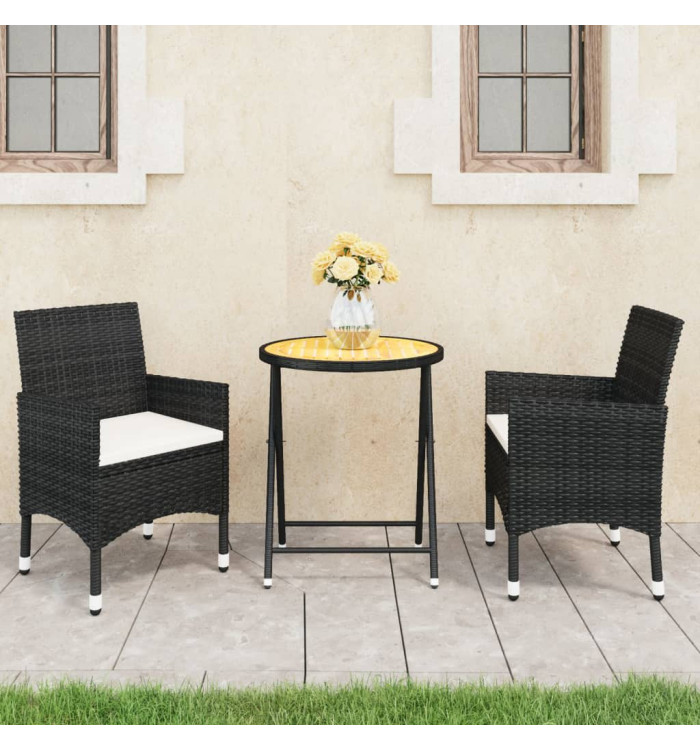 Ensemble de bistro de jardin 3 pcs rotin et bois d’acacia noir | Mobilier & Déco