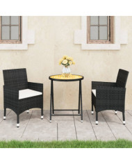 Ensemble de bistro de jardin 3 pcs rotin et bois d’acacia noir | Mobilier & Déco